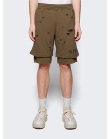 Givenchy | Men | Destroyed Felpa Bermuda Shorts | Khaki