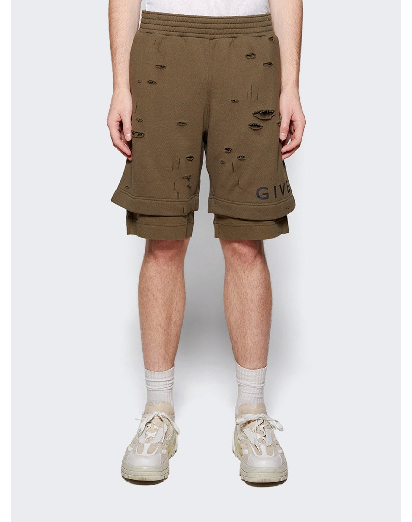 Givenchy | Men | Destroyed Felpa Bermuda Shorts | Khaki