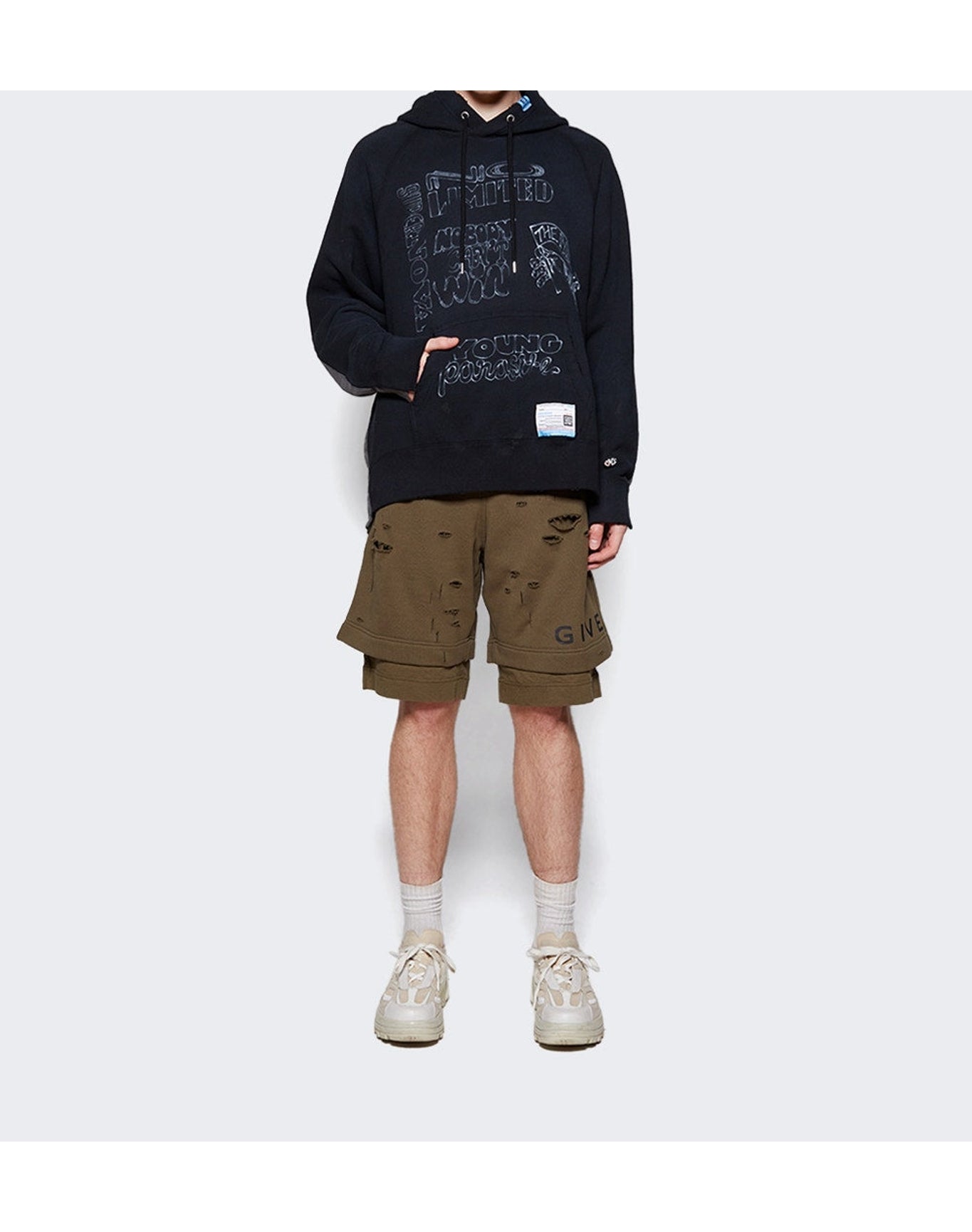 Givenchy | Men | Destroyed Felpa Bermuda Shorts | Khaki