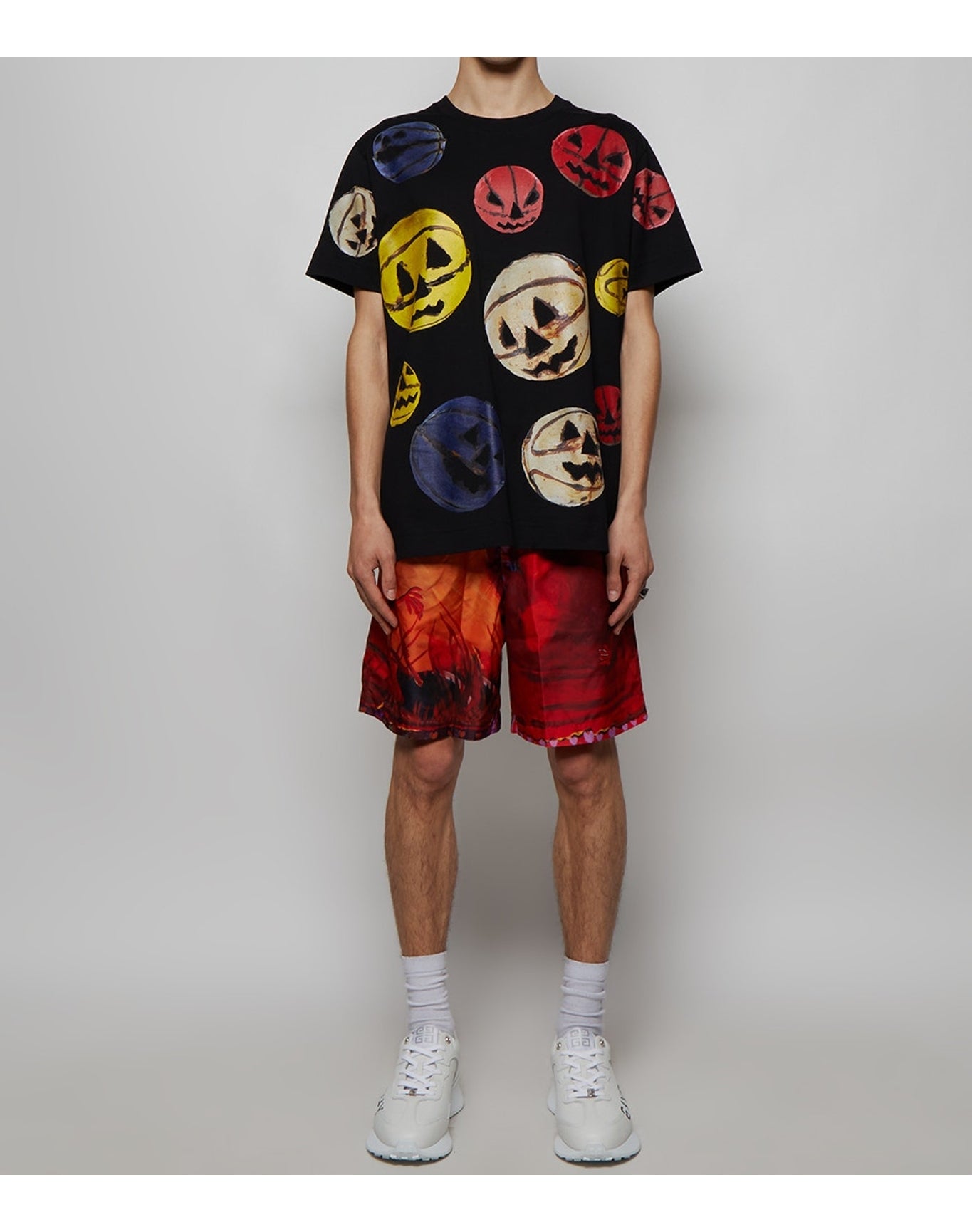 Givenchy | Men | Long Print Swim Trunks | Red x Orange