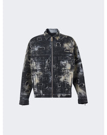 Givenchy | Men | Oversized Fit 4g Rivet Zip Denim Jacket | Black x Beige