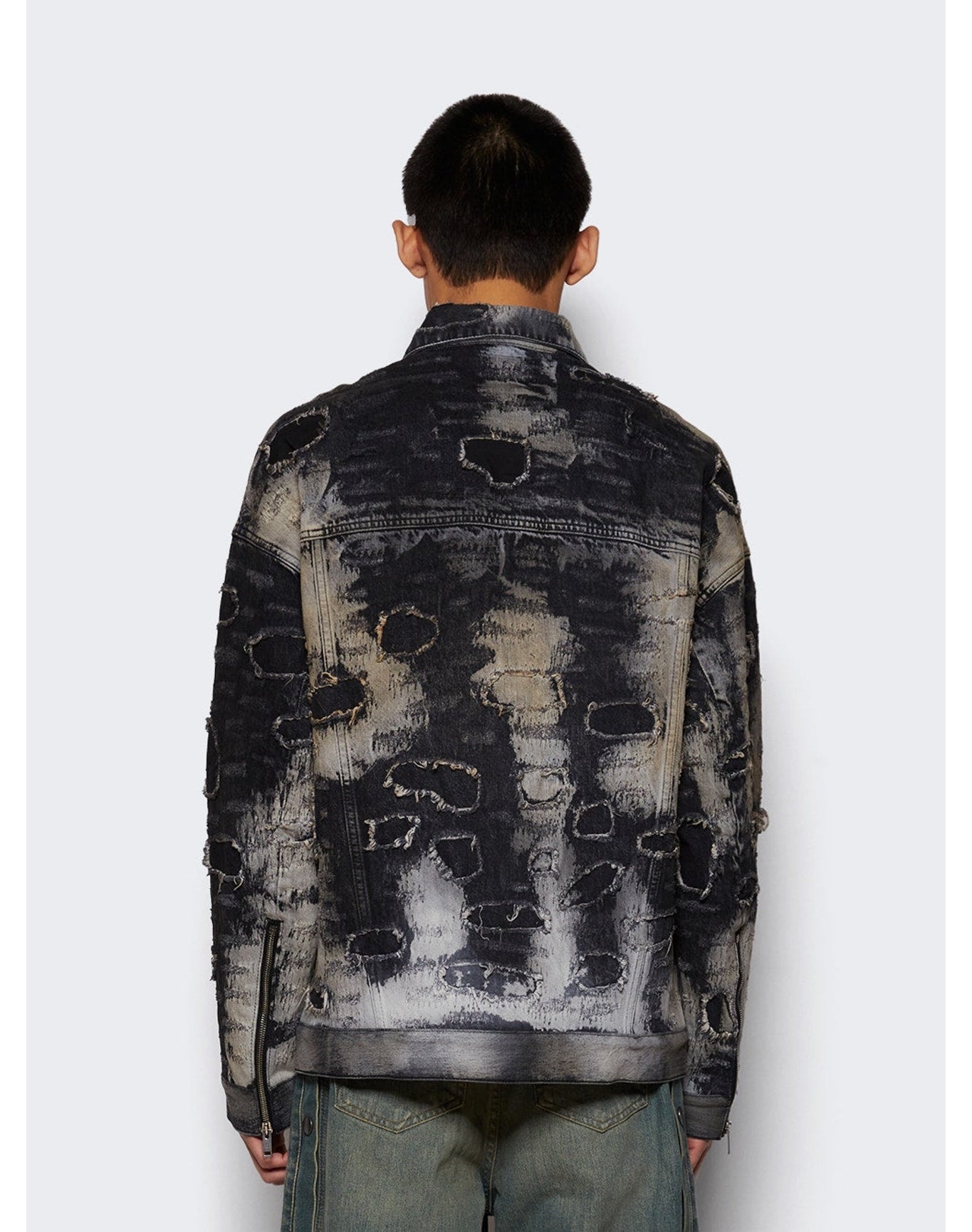 Givenchy | Men | Oversized Fit 4g Rivet Zip Denim Jacket | Black x Beige