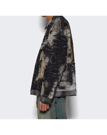 Givenchy | Men | Oversized Fit 4g Rivet Zip Denim Jacket | Black x Beige
