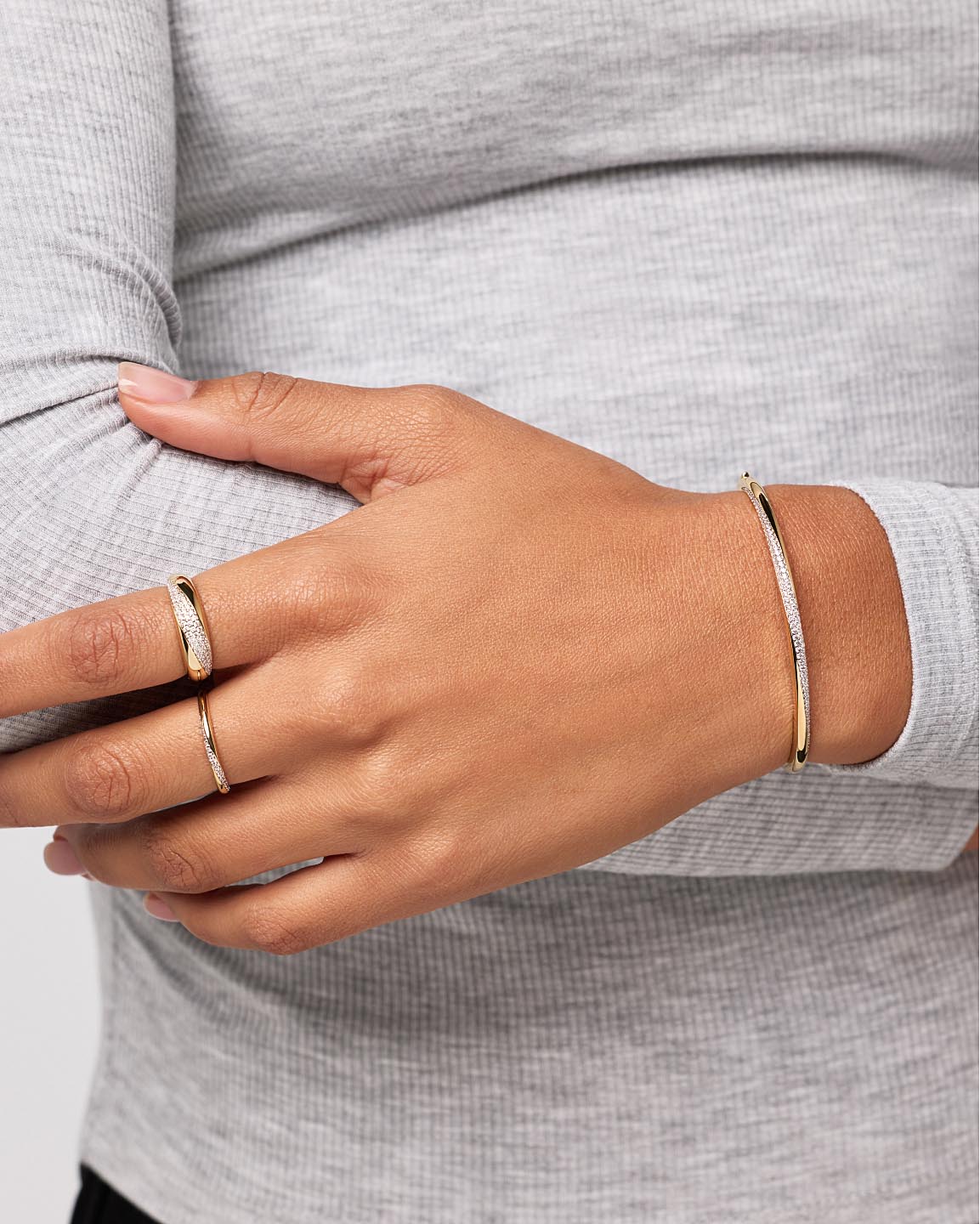 Kira Bangle Bracelet | 14K Gold on Brass | Cubic Zirconia
