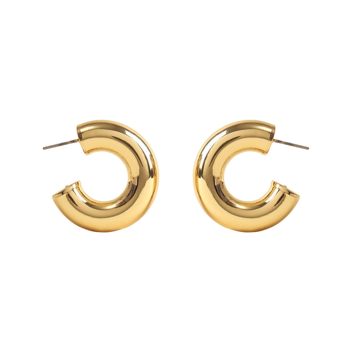 Gold Hoop Earrings on Flat White Background