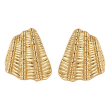 Gold Shell Stud Earrings on Flat White Background