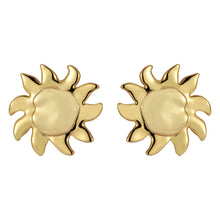 Gold Sun Stud Earrings on Flat White Background
