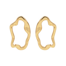 Gold Wavy Stud Earrings on Flat White Background