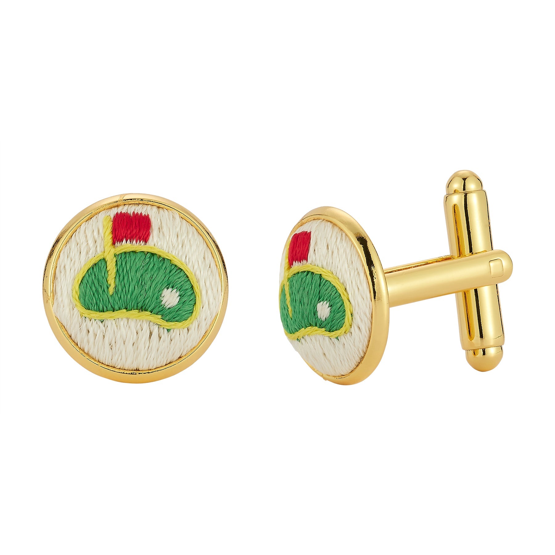 Embroidered Cuff Links on White Background