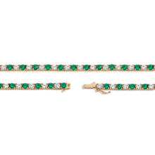 Lab Grown White Sapphire and Green Emerald Alternating Tennis Necklace Vermeil Yellow Gold 16in