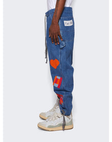 Greg Lauren | Men | Gee's Bend Patch Overall Lounge Pant | Blue