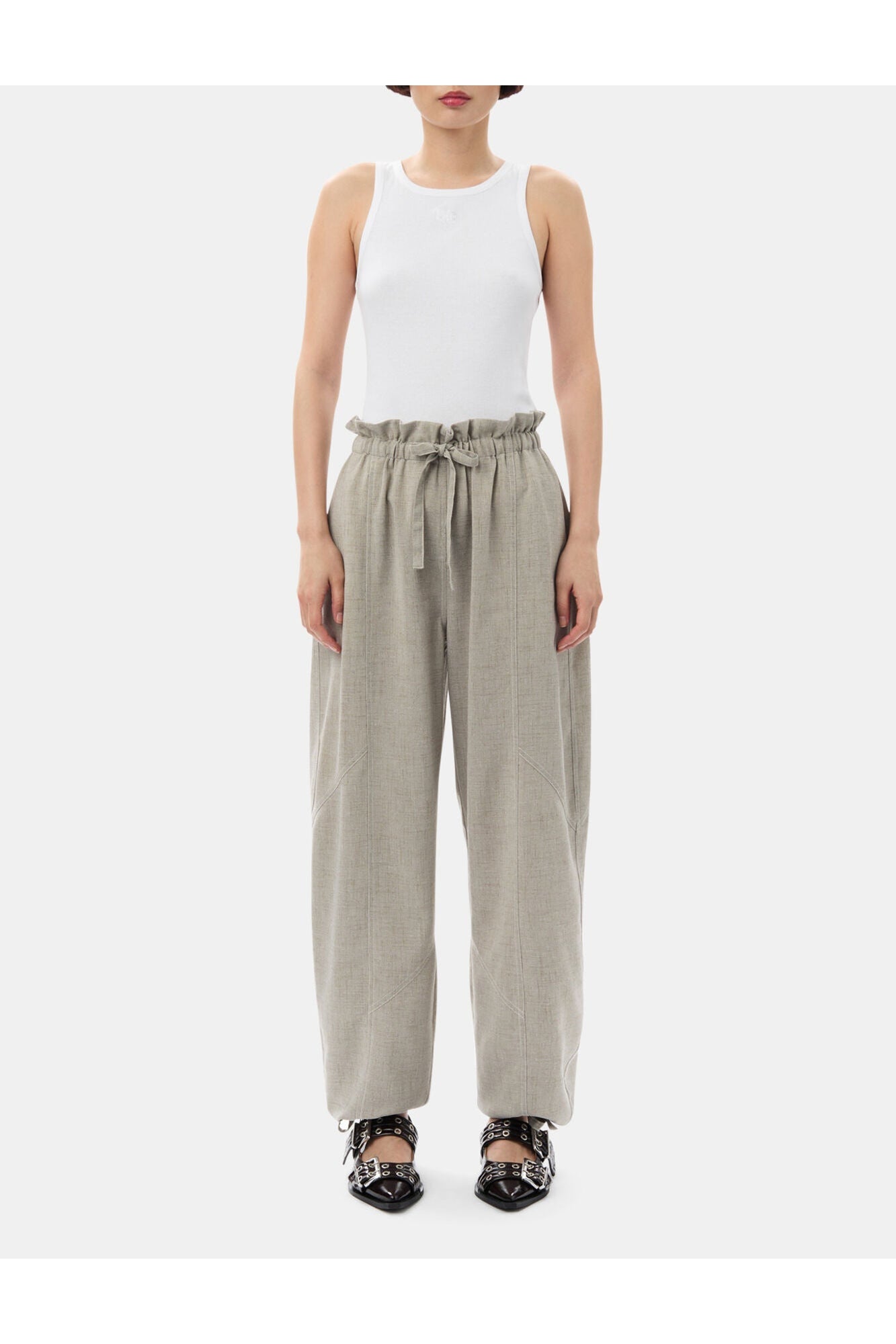 Grey Light Melange Suiting Elasticated Waist Trousers | Alfalfa