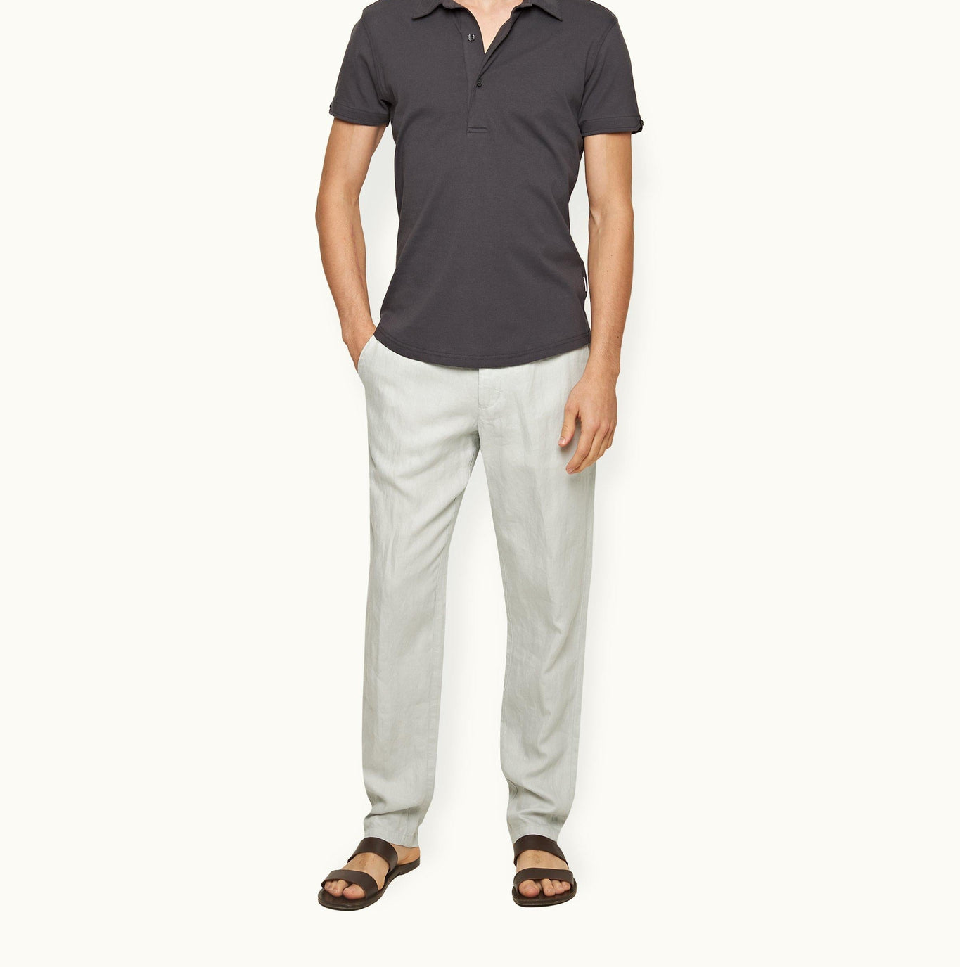 Griffon Linen Tailored Fit Washed Linen Trousers | White Jade