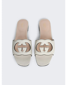 Gucci | Women | Interlocking G Cut-out Slide Sandal | Mystic White