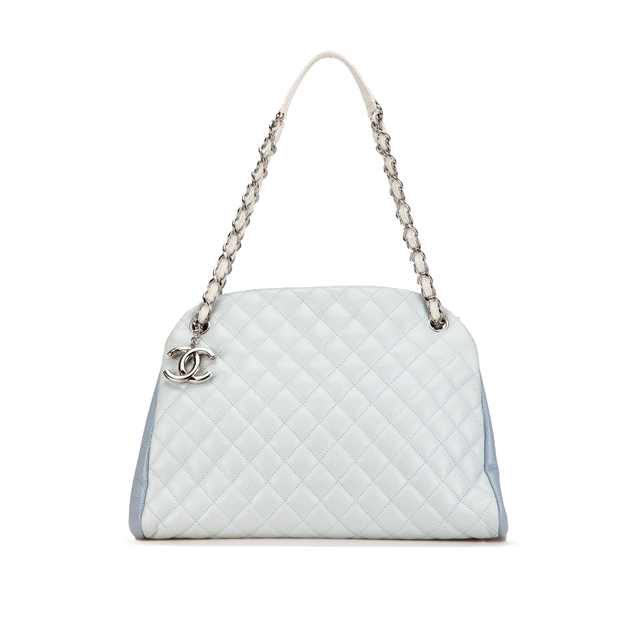 Chanel | Pre-Owned Large Tricolor Caviar Just Mademoiselle Bowling Bag | Blue