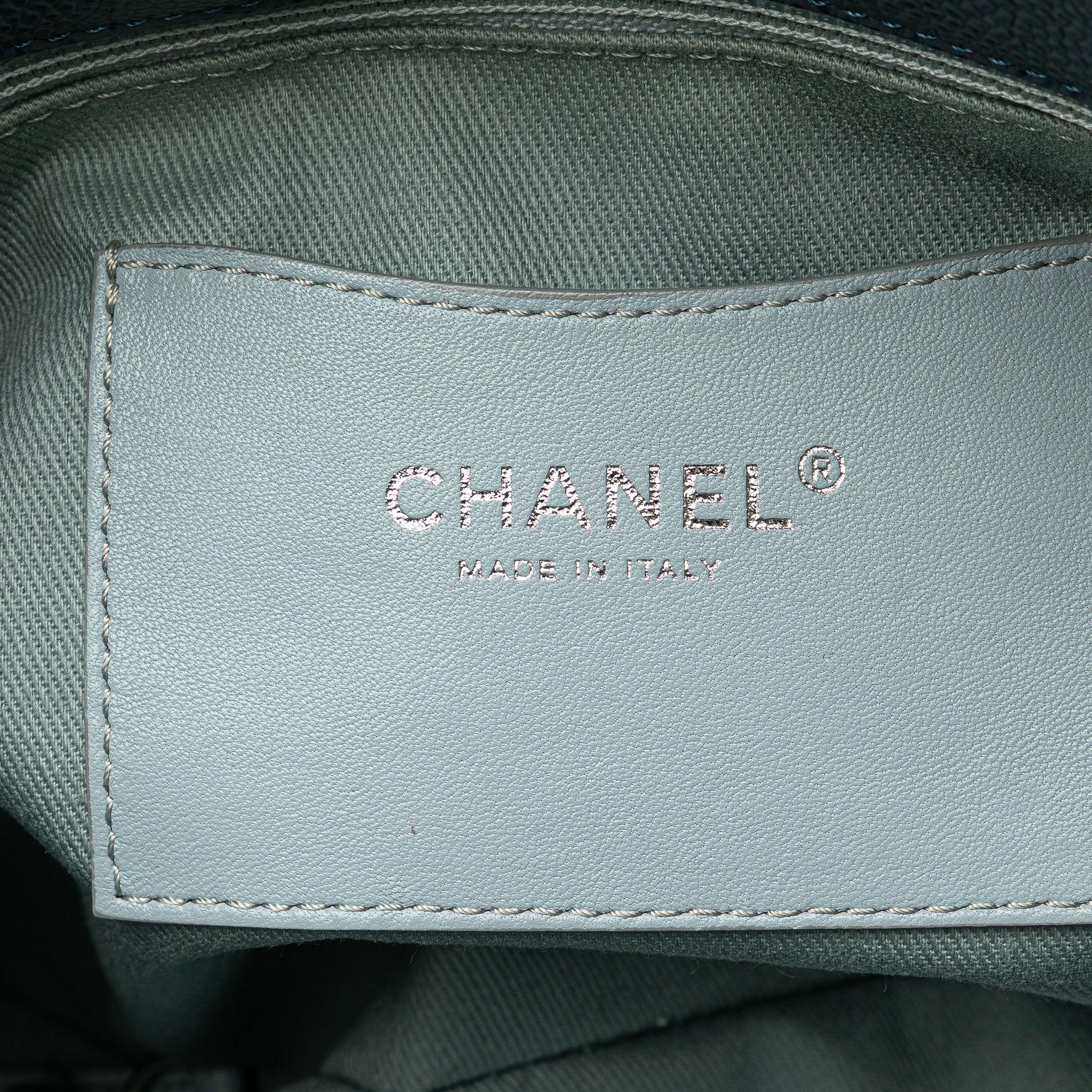 Chanel | Pre-Owned Large Tricolor Caviar Just Mademoiselle Bowling Bag | Blue