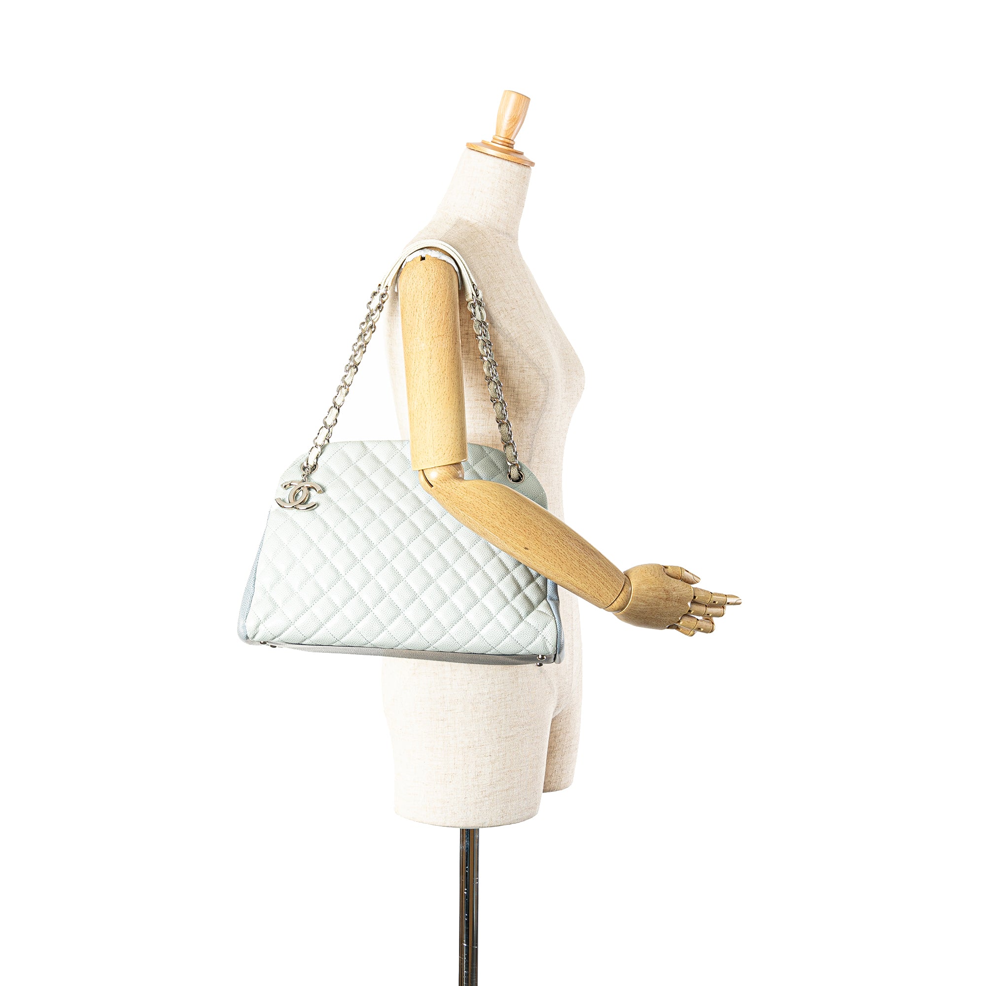 Chanel | Pre-Owned Large Tricolor Caviar Just Mademoiselle Bowling Bag | Blue