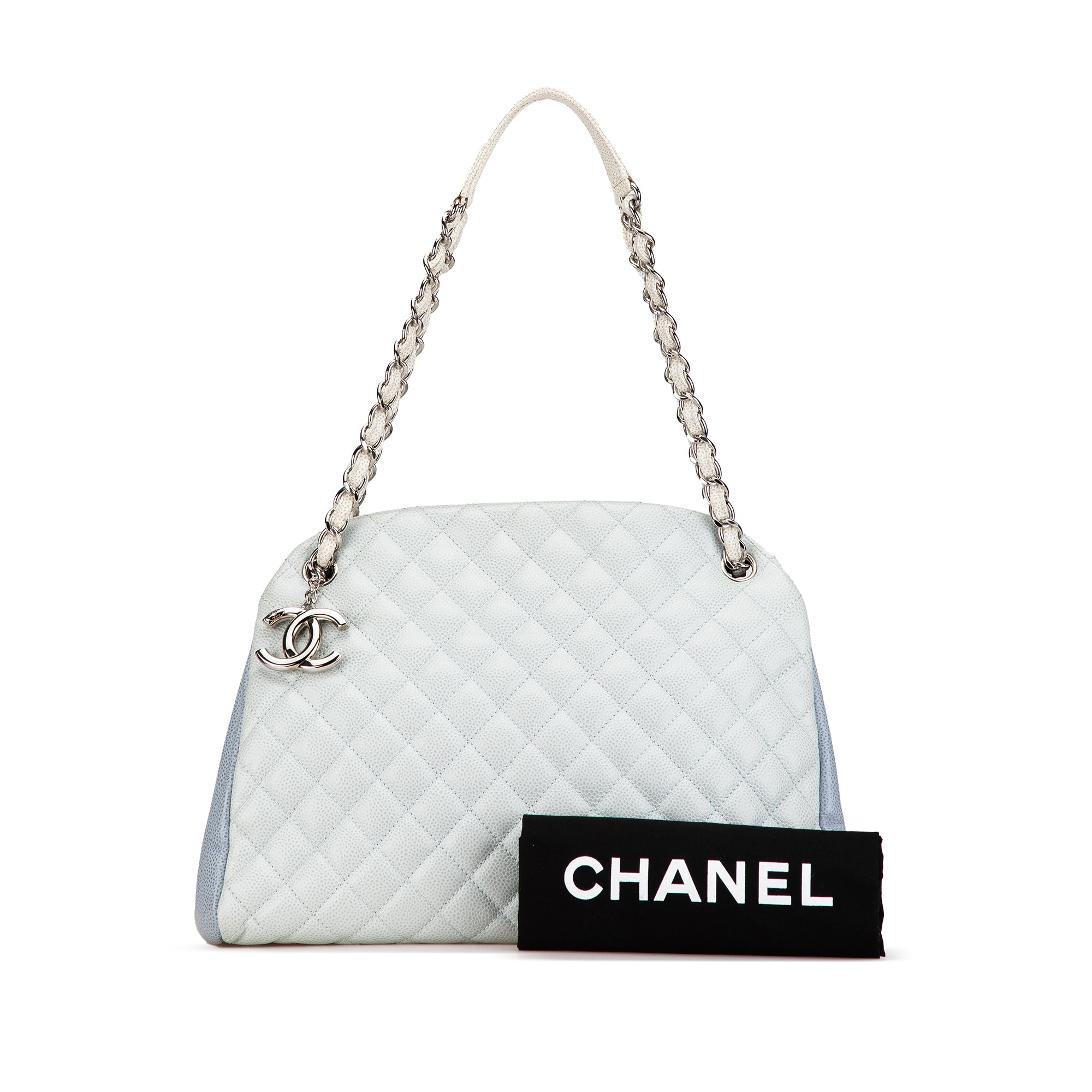 Chanel | Pre-Owned Large Tricolor Caviar Just Mademoiselle Bowling Bag | Blue