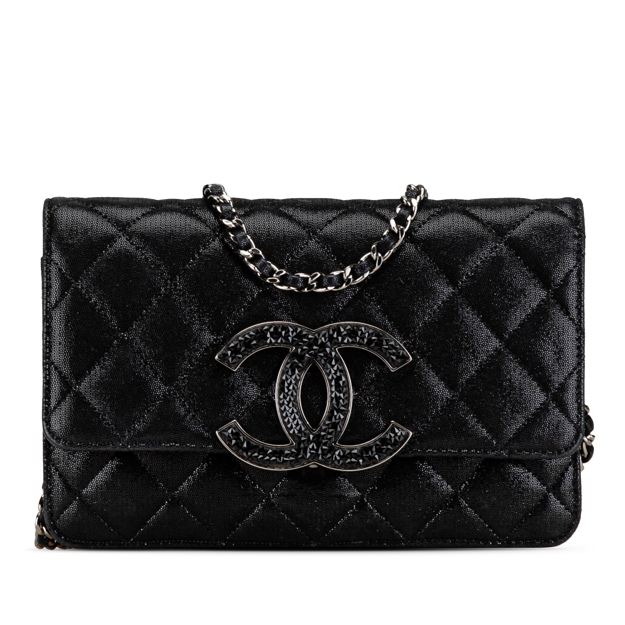 Chanel | Pre-Owned Iridescent Caviar Crystal CC Wallet On Chain | Black