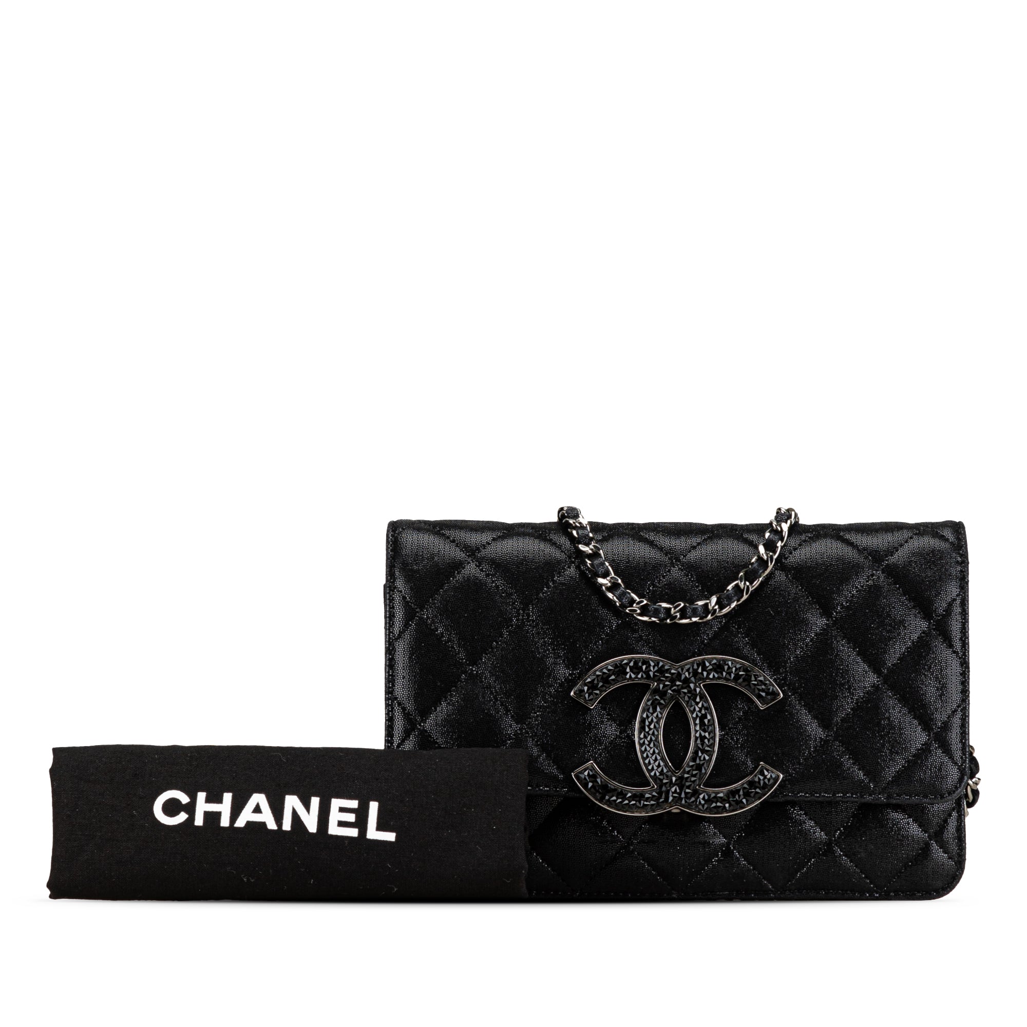 Chanel | Pre-Owned Iridescent Caviar Crystal CC Wallet On Chain | Black