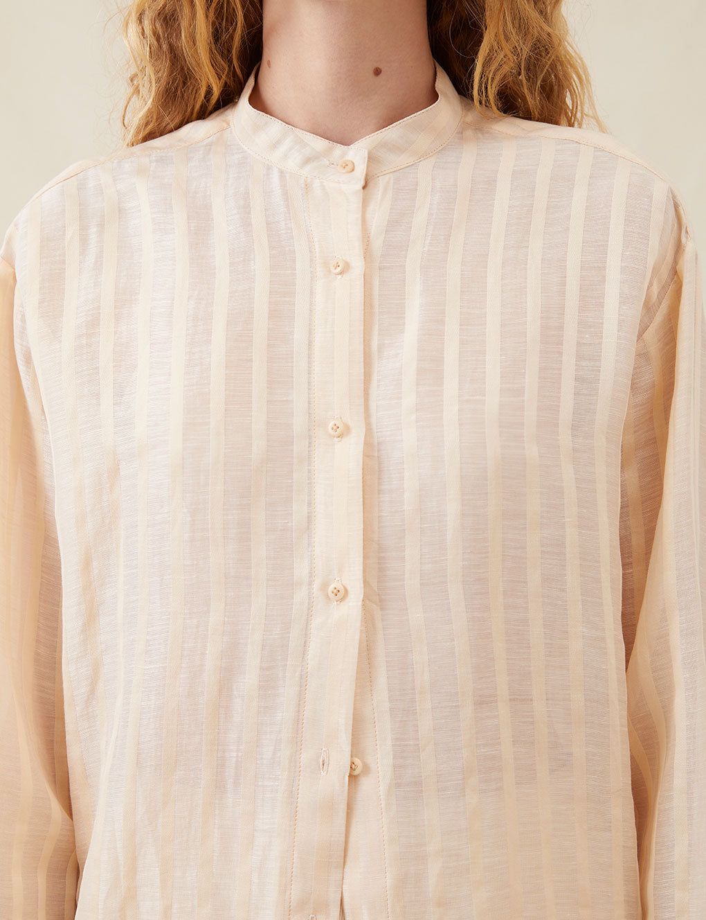 Womens | The Collarless Shirt | Sheer Cream Stripe