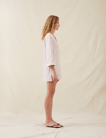 Womens | The Mini Caftan In Ticking Stripe | Washed Burgundy