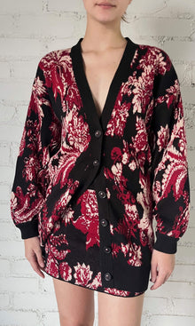Womens | Aafa Jacquard Cotton Cardigan | Burgundy Floral