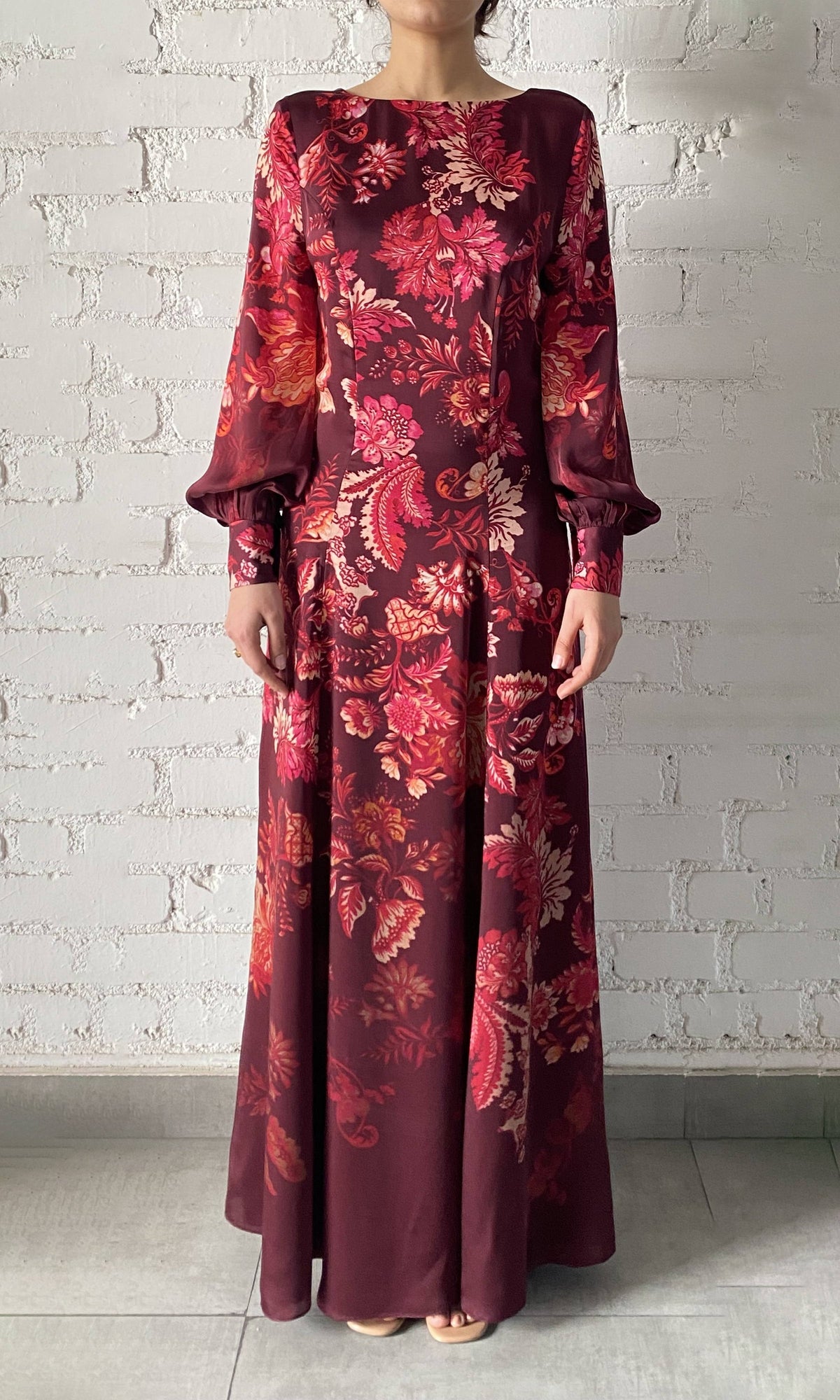 Womens | Aafa Viscose Long Dress | Red Beige