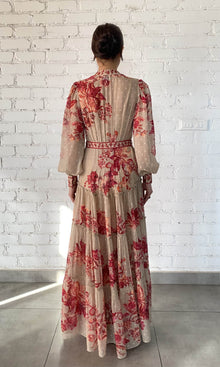 Womens | Aafa Viscose Georgette Gold Lurex Boota Long Dress | Red Beige