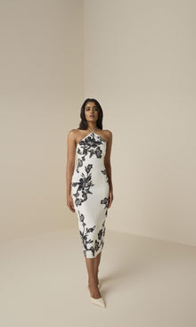 Womens | Aahi Linen Cotton Highlight Emb Midi Dress | Black/White
