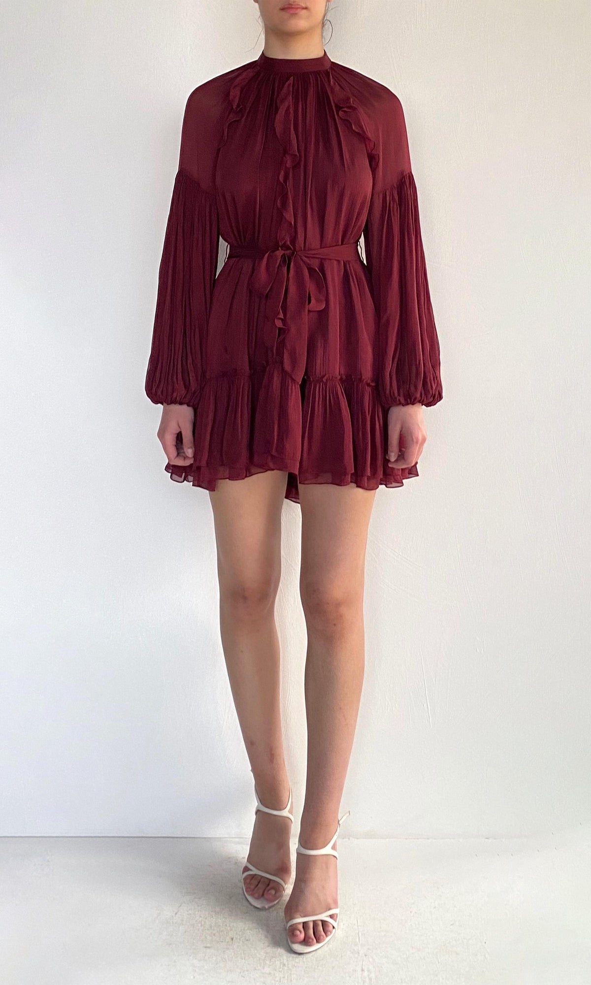 Hemant And Nandita | Aayu Viscose Flat Chiffon Short Dress | Burgundy