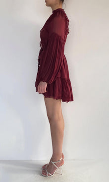 Hemant And Nandita | Aayu Viscose Flat Chiffon Short Dress | Burgundy
