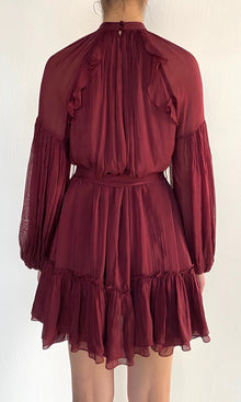 Hemant And Nandita | Aayu Viscose Flat Chiffon Short Dress | Burgundy