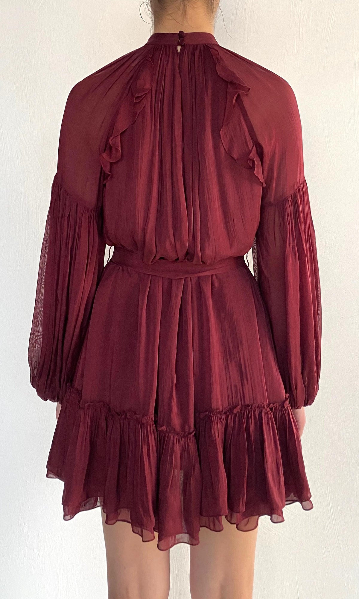 Hemant And Nandita | Aayu Viscose Flat Chiffon Short Dress | Burgundy