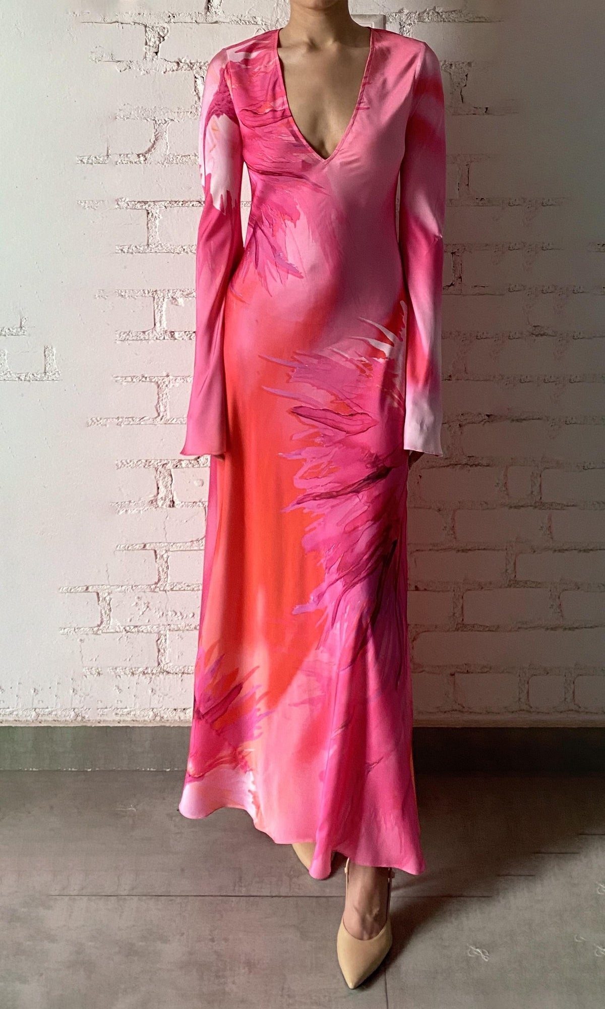 Hemant And Nandita | Abira Polyester Satin Lycra Long Dress | RE24 | Pink