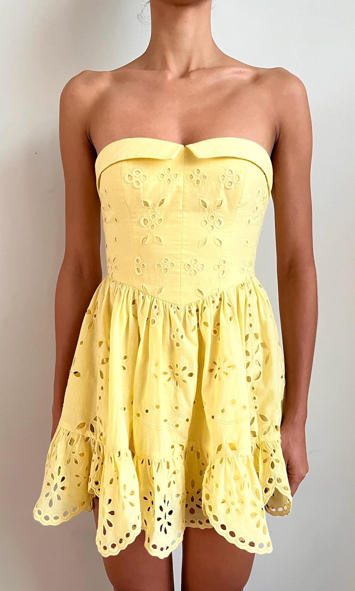 Womens | Adya Cotton Cambric Off-Shoulder Short Dress | Yellow