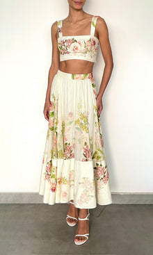 Hemant And Nandita | Aiva Viscose Organza Linen Midi Skirt | Ivory Floral