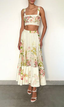 Hemant And Nandita | Aiva Viscose Organza Linen Corset Top | Ivory Floral