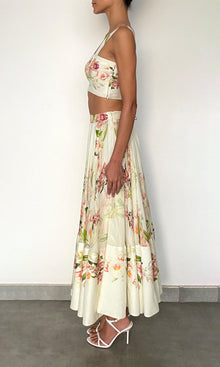 Hemant And Nandita | Aiva Viscose Organza Linen Corset Top | Ivory Floral