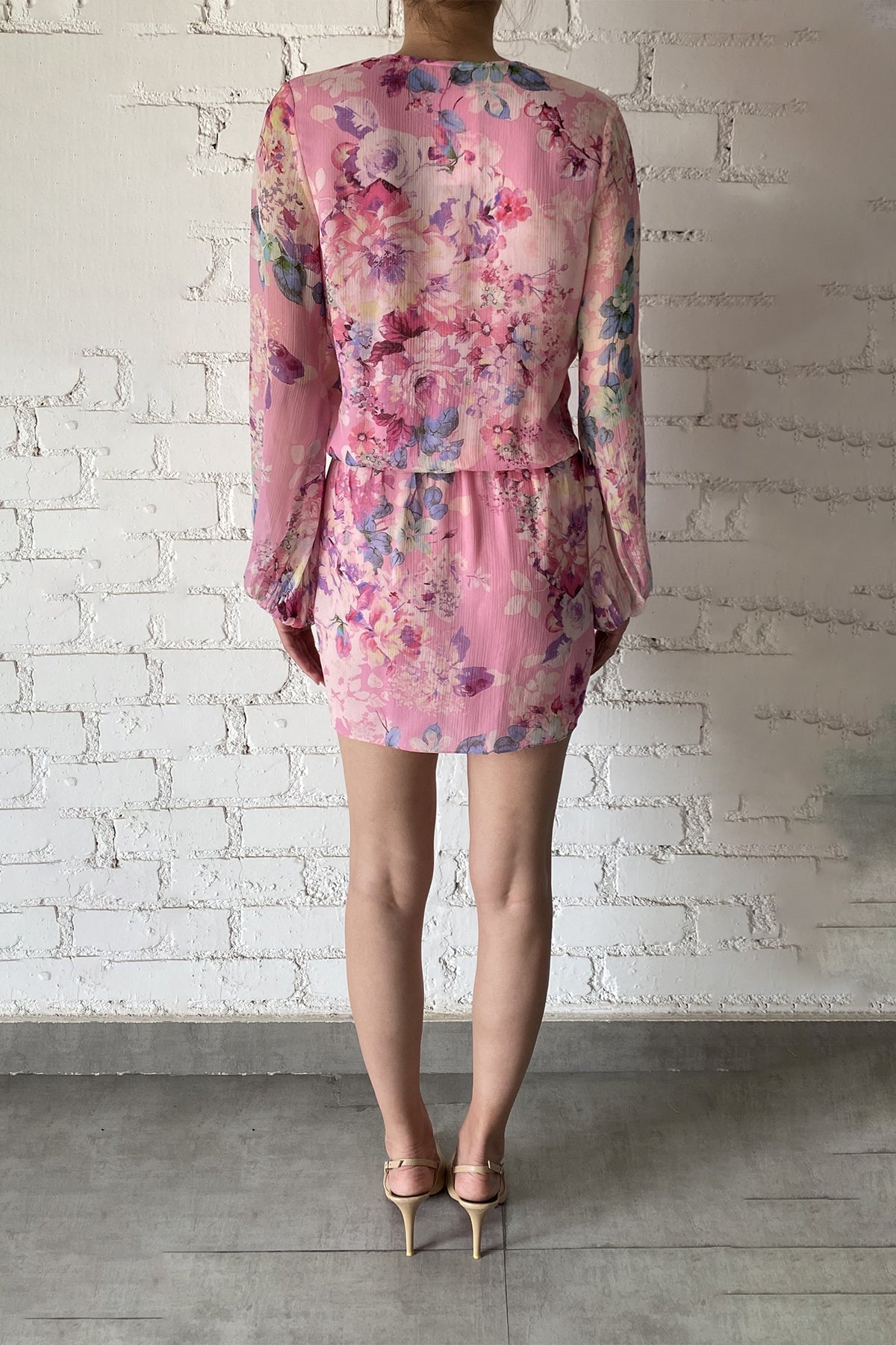 V-Neck Wrap-Style Short Dress | Pink/Multi