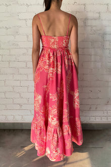 Linen Cotton Long Dress | Pink Floral