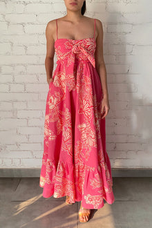 Linen Cotton Long Dress | Pink Floral