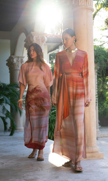 Womens | Asma Viscose Satin Maxi Kaftan With Belt | Multi