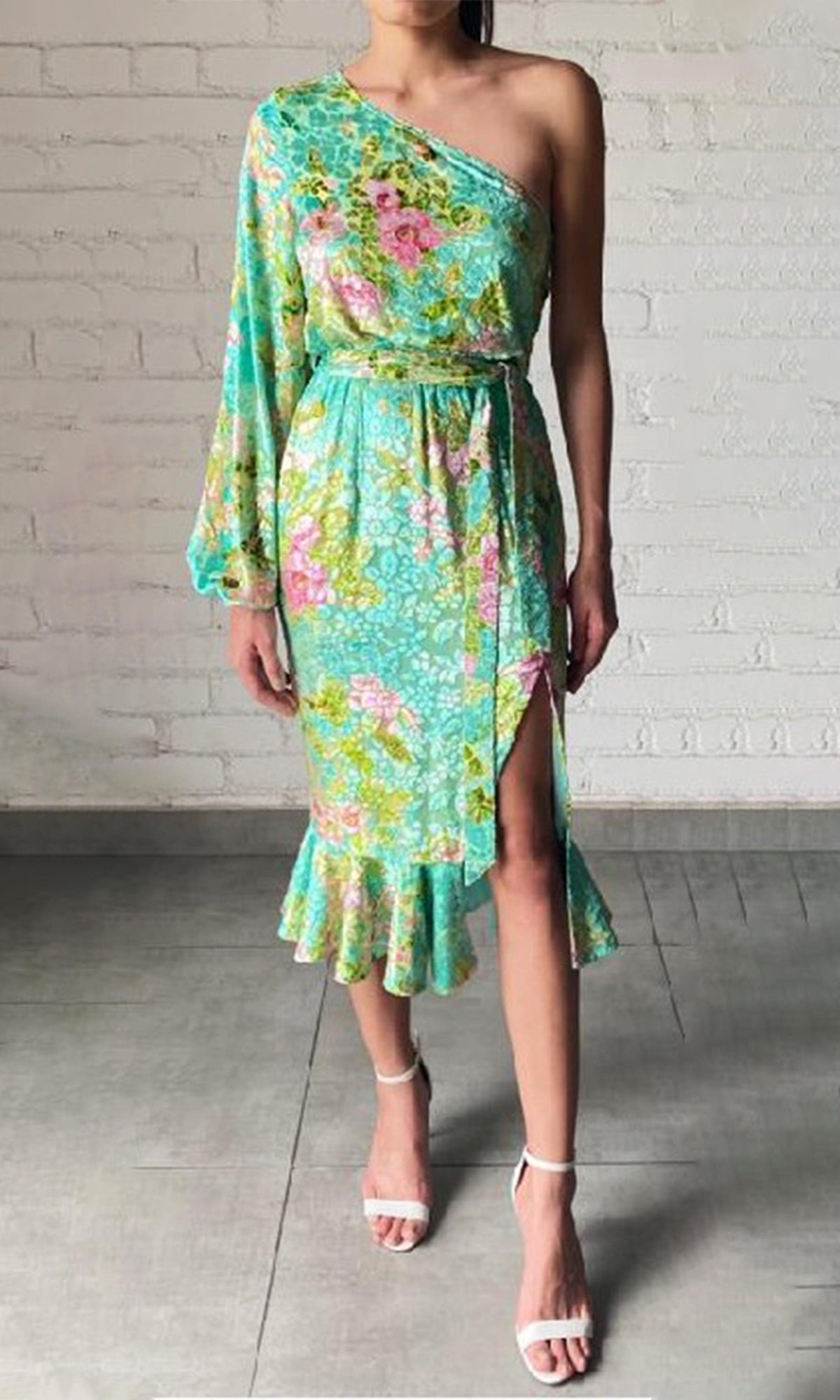 Hemant And Nandita | Azra Velvet Brasso Midi Dress | Teal