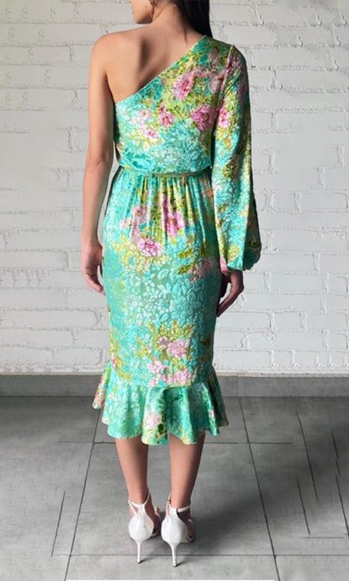 Hemant And Nandita | Azra Velvet Brasso Midi Dress | Teal