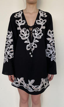 Womens | Daha Cotton Linen Kaftan | Black White