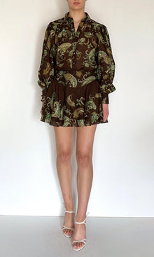 Womens | Dira Viscose Linen Organza Mini Skirt | Dark Brown