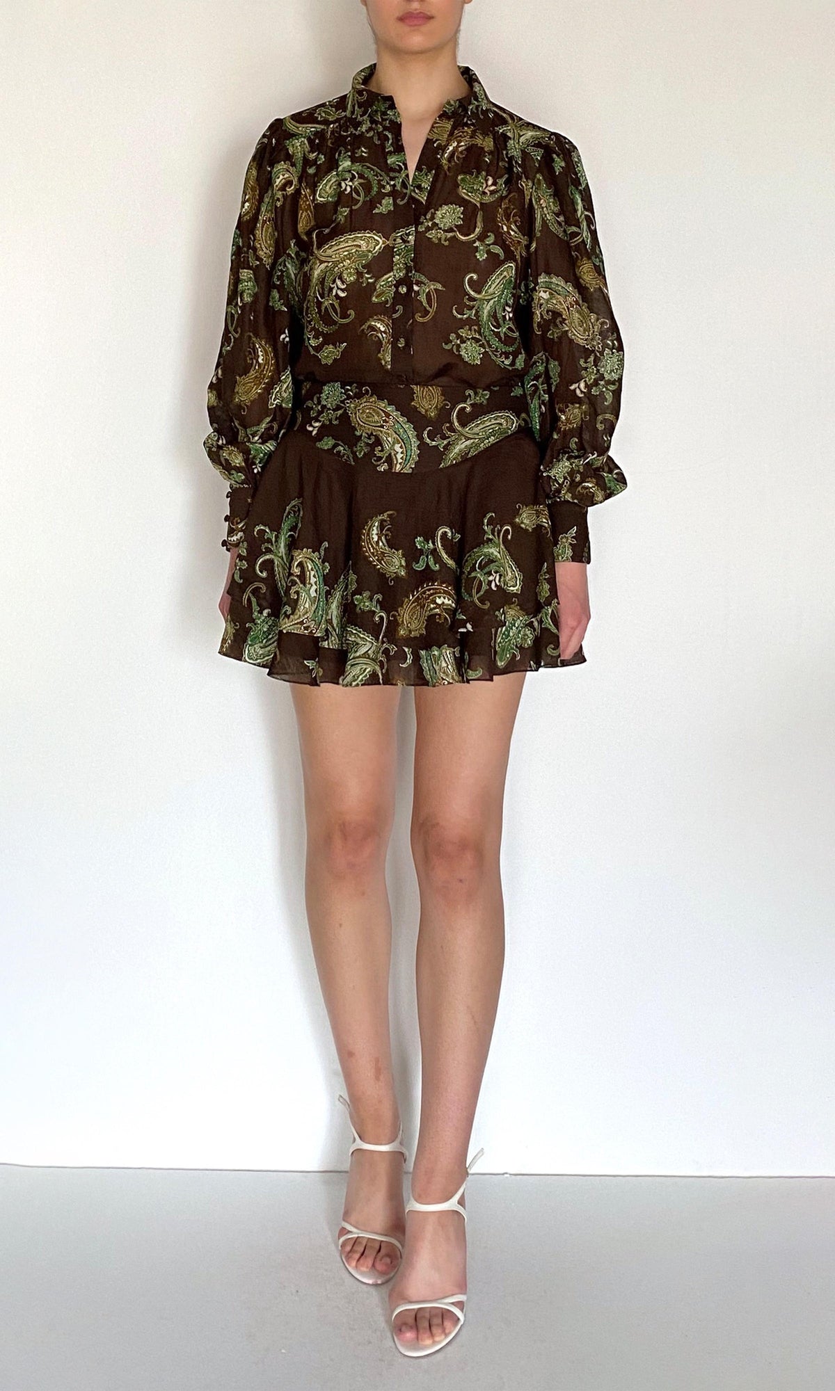 Womens | Dira Viscose Linen Organza Mini Skirt | Dark Brown