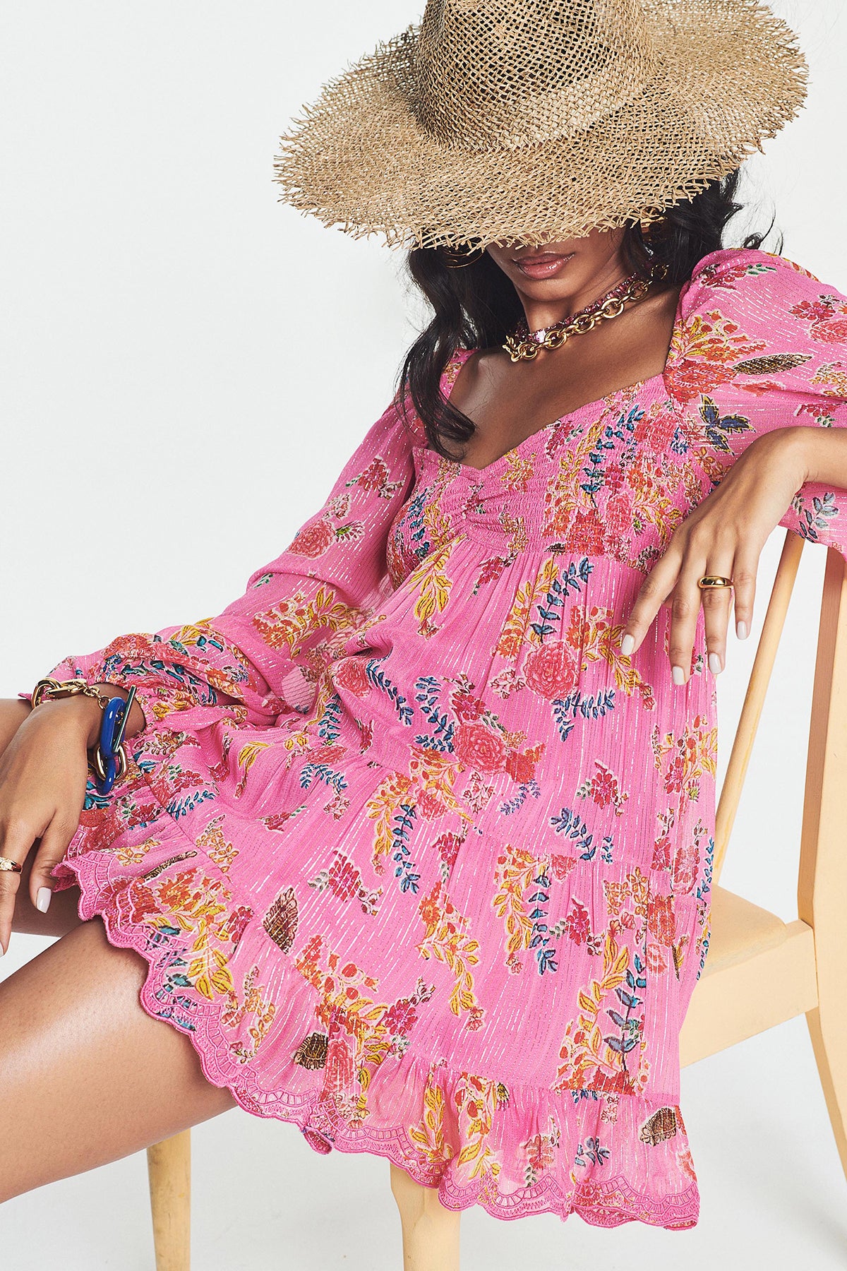 Semi-Sweetheart Neck Short Dress | Pink