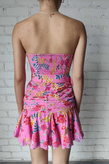 Strapless Belted Short Dress | Pink/Multi